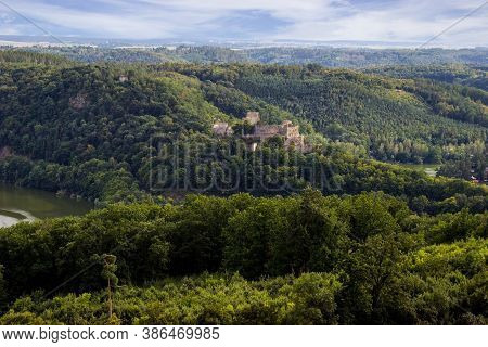 View Of The River Dyje And Castle Cornstejn In The Czech Republic From Bitov