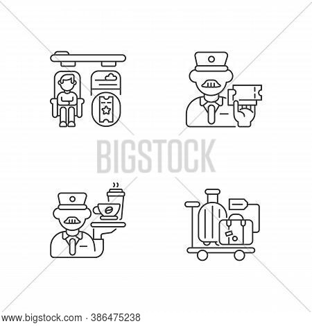 Premium Railway Service Linear Icons Set. Private Accommodation, Personal Stewart And Luggage Delive