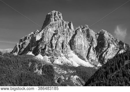 Mountain Landscape At Summer Along The Road To Campolongo Pass, Dolomites, Bolzano Province, Trentin