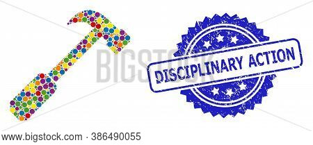 Multicolored Mosaic Hammer, And Disciplinary Action Corroded Rosette Seal. Blue Stamp Seal Includes 