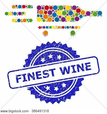 Multicolored Mosaic Rolling Wine Delivery, And Finest Wine Unclean Rosette Stamp Seal. Blue Stamp Se