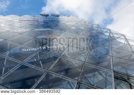 Copenhagen, Denmark - Oct 18, 2018: Wide Angle Upward Perspective View Of The Industriens Hus Buildi
