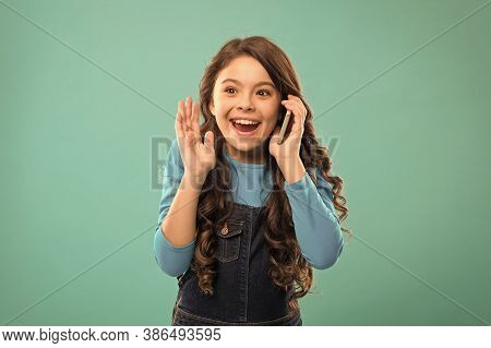 Amazing Story. Happy Little Girl Having Phone Talk. Modern Life Communication. Kid Shopping Online. 