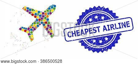 Colorful Mosaic Flying Air Liner, And Cheapest Airline Scratched Rosette Seal. Blue Seal Includes Ch