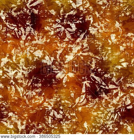 Seamless Modern Sepia Brown Flower Blockprint Print. Grunge Watercolor Texture Floral Background. Wo