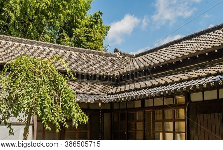 Geumsan, South Korea; September 12, 2020: Temple Building With Ceramic Tiled Roof At Dongguksa Templ