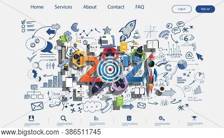 Creative Business Thinking 2021,darts Shoot Into Crotch For Success,set Icon, Plan  Think Analyze Cr