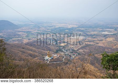 A Bird's Eye View From The Top Of The Moon Crescent Mountain And Overlooking Khao Wong Prachan Templ