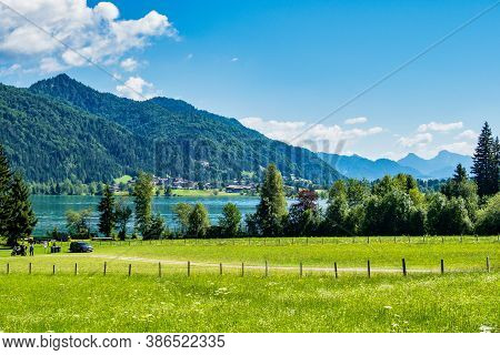 Lake Walchsee Near Koessen At The Wilder And Zahmer Kaiser In Tirol, Austria.