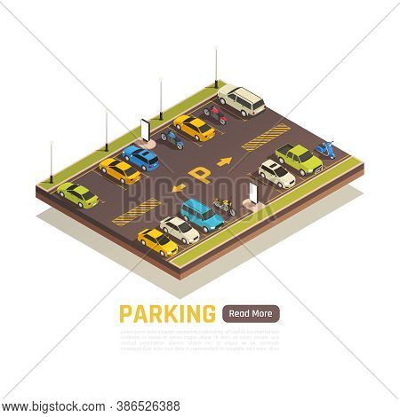 Two Rows Perpendicular Bay Parking With Yellow Road Surface Markings For Cars Motorcycles Scooters I