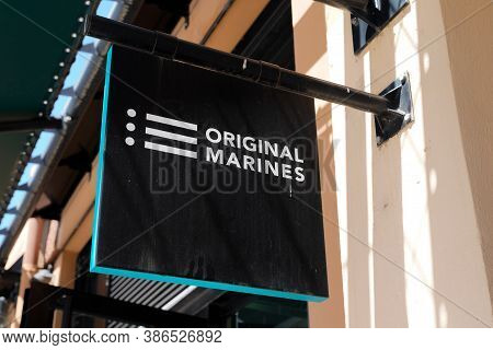 Bordeaux , Aquitaine / France - 09 20 2020 : Original Marines Logo And Sign Front Of Store Clothing 