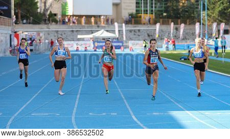 Istanbul, Turkey - September 12, 2020: Athletes Running 100 Metres During Balkan U20 Athletics Champ