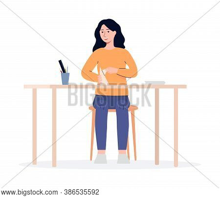 Woman Is Passionate About Creative Hobby, Flat Vector Illustration Isolated.