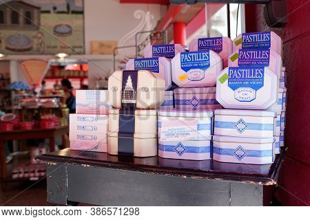 Vichy , Auvergne / France - 09 20 2020 : Vichy Box Can Candy Of Peppermint For Sale In A Specialised