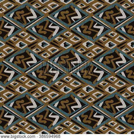 Seamless Dark Blockprint Linen Background. Moody Watercolor Wash Texture. Mid Century 50s Soft Furni