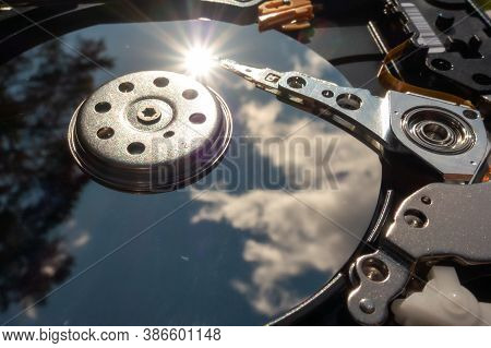 Internal Moving Parts And Electronics Of A Typical Disc Hard Drive