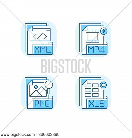 File Types Blue Rgb Color Icons Set. Xml. Mp4. Png. Xls. Spreadsheet, Data, Video, Raster Image File