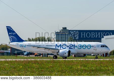August 30, 2019. Zhukovsky, Russia. Promising Russian Medium-range Narrow-body Passenger Aircraft Ir