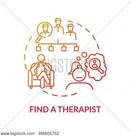 Find Therapist Concept Icon. Search For Psychologist Idea Thin Line Illustration. Licensed Professio