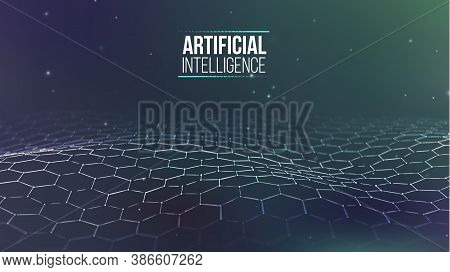 Artificial Intelligence Vector Wave Light Background Digital Wallpaper. Communication Network. Busin