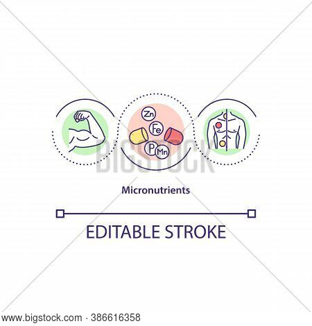 Functions Of Micronutrients Concept Icon. Supplements And Vitamins For Healthy Body Idea Thin Line I