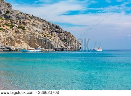 Traganou Beach On Rhodes Island In Greece
