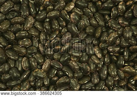 The Concept Of A Healthy Diet. The Background Is Made Of Dark Beans. Beans Are A Source Of Proteins