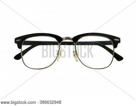 Glasses Close Up On A White Background Isolated, Subject Photography For Beauty And Fashion Industry