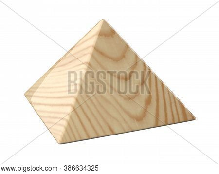 Wooden Glosy Pyramid. 3d Illustration Isolated On White Background.