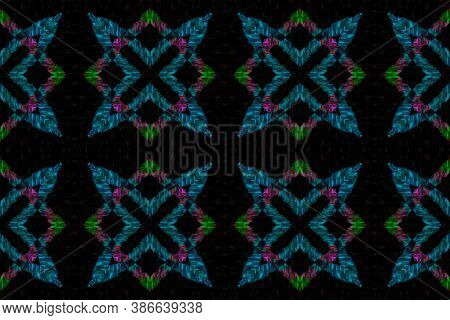 Seamless Ethnic Ornament. Spanich Porcelain Design, Green And Black Talavera Tile, Portugal Print. A