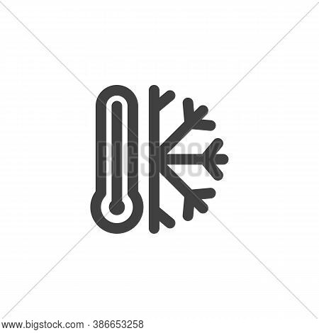 Weather Thermometer Line Icon. Linear Style Sign For Mobile Concept And Web Design. Freezy Temperatu