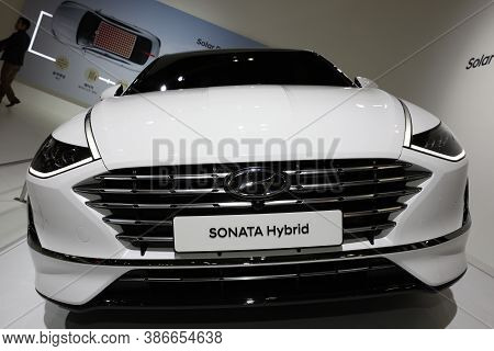 Gyeonggi-do,south Korea-march 2019: White Modern Luxury Car Front View Displayed At Seoul Motor Show