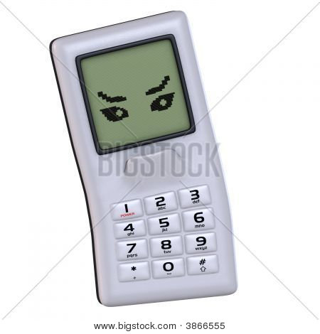 Cartoon Cell Phone With Cute And Funny Emotional Face