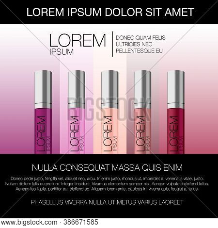 Sale Paper Banner. Lipstick Colors. Cosmetics And Make-up Products Sale. Vector Illustration Of Sale
