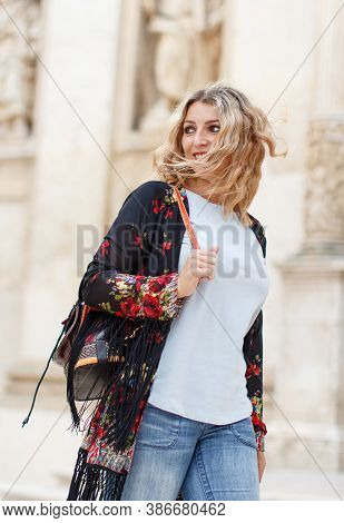 Bohemian Fashion Young Women Walking Down The Street