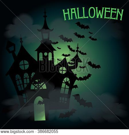 Halloween Background With Moon And Bats. Halloween Vector Illustration. Halloween Night Background.