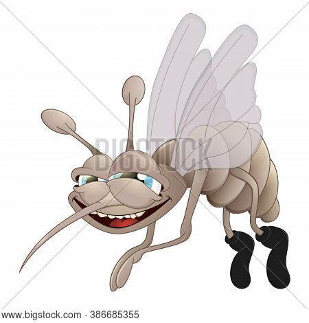 Vector Illustration Mosquito. Sign Or Logo In The Form Of A Mosquito, Painted In Color. Insect Masco
