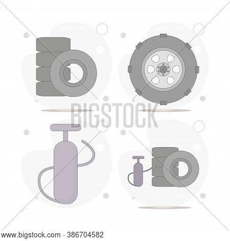 Inflate Tire, Car Wheel, Car Vector Flat Illustration On White Background