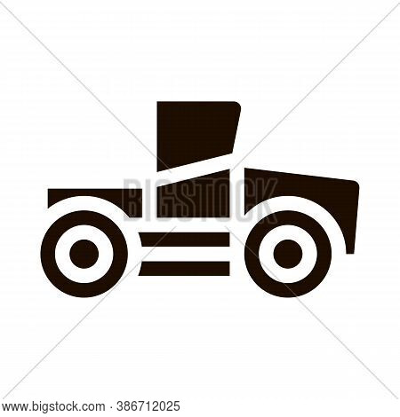 Industry Tractor Vehicle Vector Icon. Agricultural Tractor For Various Type Trailer Working On Farm 