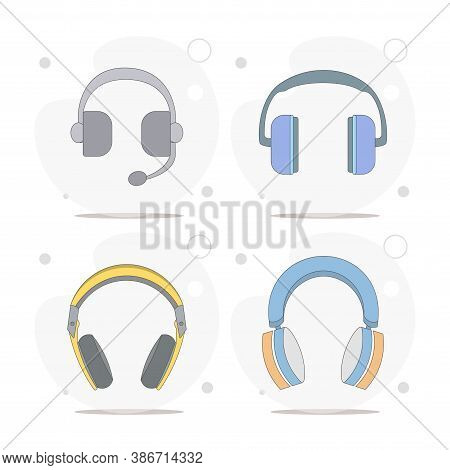 Headphone Flat Icon Set Vector Flat Illustration On White Background, Earplugs