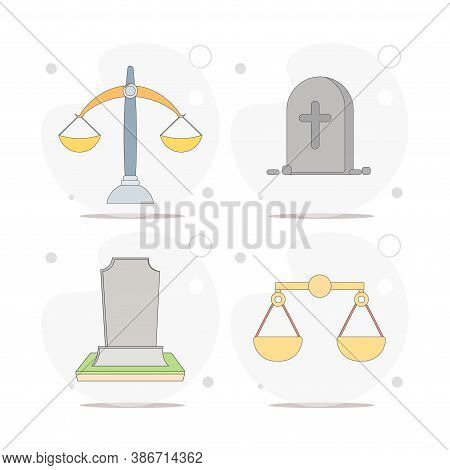 Grave Flat Icon, Death Vector Flat Illustration On White Background With Scales, Grave