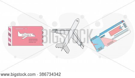 Plane, Boarding Pass, Flying Ticket, Vector Flat Illustration On White Background