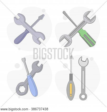 Service Icon. Repair, Wrench, Screwdriver Vector Flat Illustration On White Background