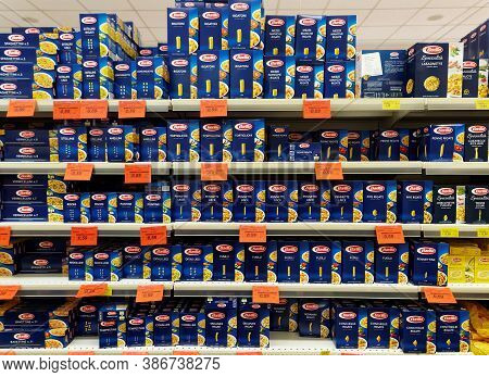 Rome, Italy - October 21, 2015. Barilla Pasta Area In A Supermarket. Barilla Group Produces Several 