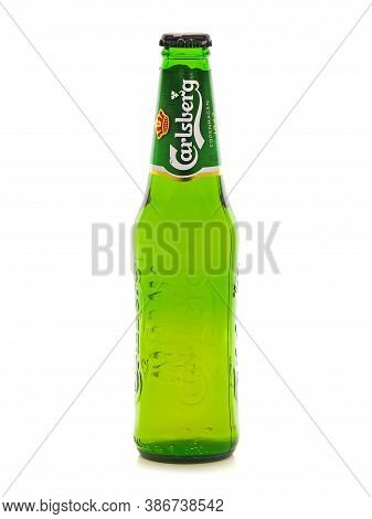 Bucharest, Romania - January 12, 2016. Carlsberg Beer, Glass Bottle Of 330 Ml. Carlsberg Is Popular 