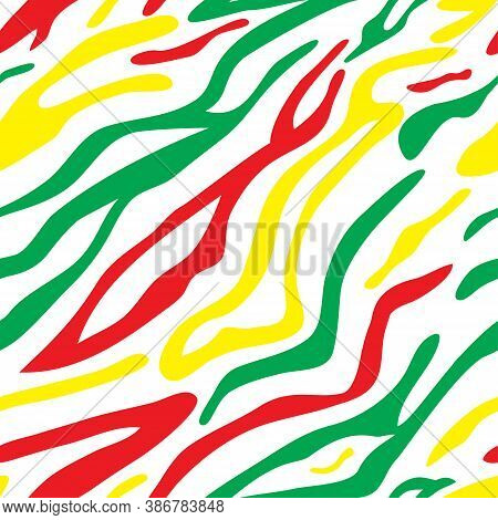 Striped Zebra Seamless Background With Yellow, Green, Red Colors. Colors Of The Ethiopian Flag. Vect
