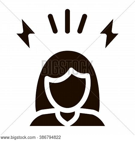 Headache Symptomp Of Pregnancy Vector Sign Icon . Character Woman Silhouette And Lightning, Symptomp
