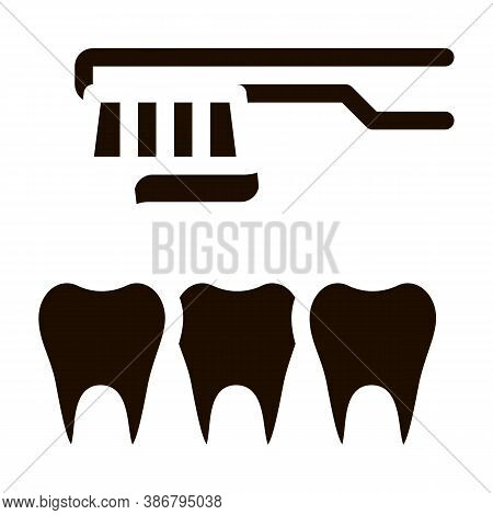 Dentist Teeth Cleaning Vector Sign Icon. Teeth And Toothbrush With Toothpaste, Tool And Device Picto