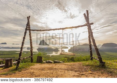 Samet Nangshe Viewpoint At Sunrise In Phang Nga, Thailand.
