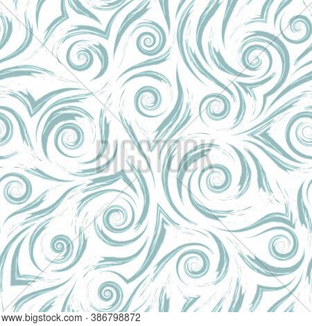 Stock Vector Seamless Pattern. Waves Or Water Splashes. Abstract Texture From Blue Brush Strokes On 